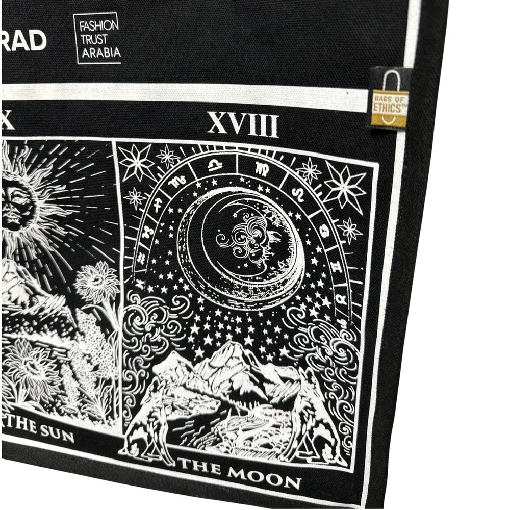Zuhair Murad Fashion Trust Arabia Tarot Celestial Canvas Tote Bag Black White